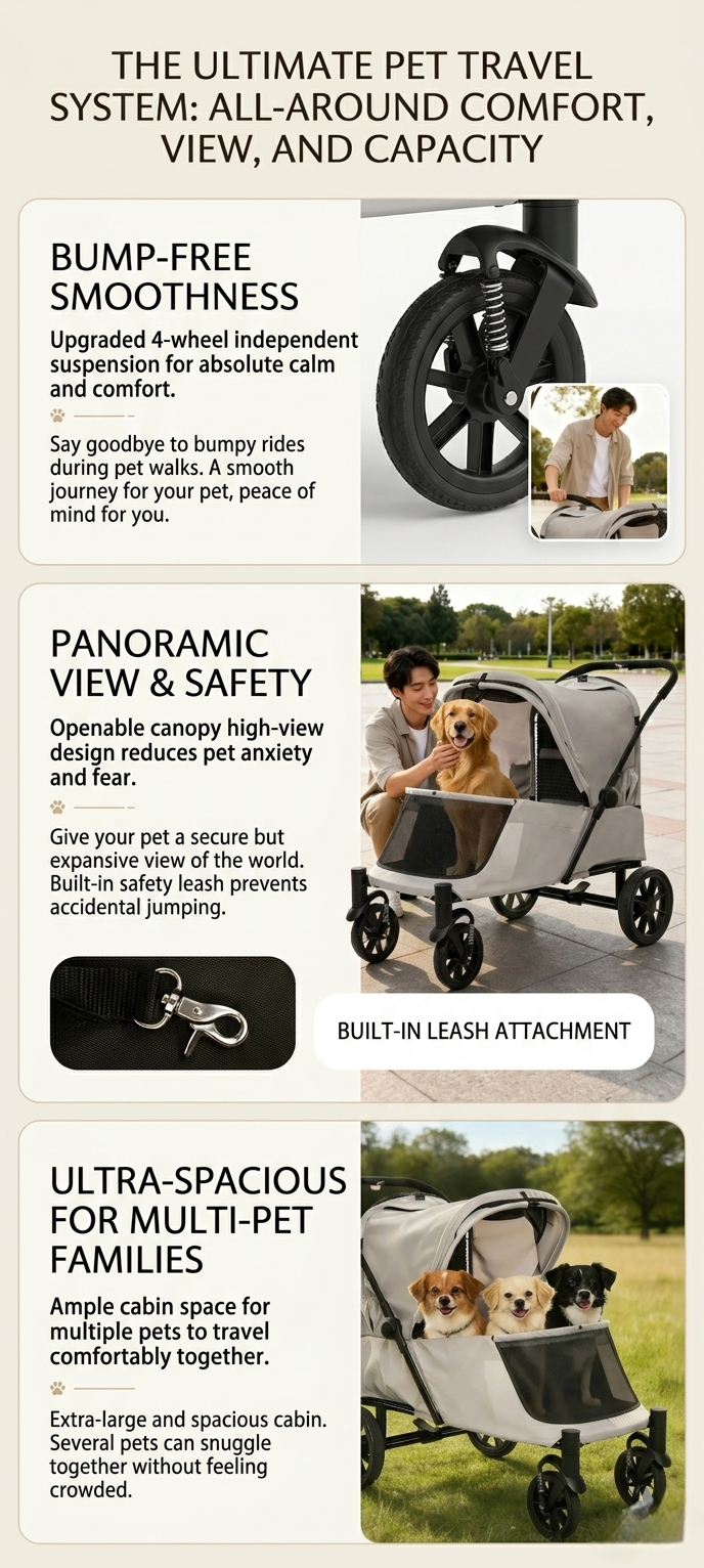 Premium Heavy-Duty Pet Stroller with Built-In Access Ramp | Shock-Absorbing & Ultra-Spacious