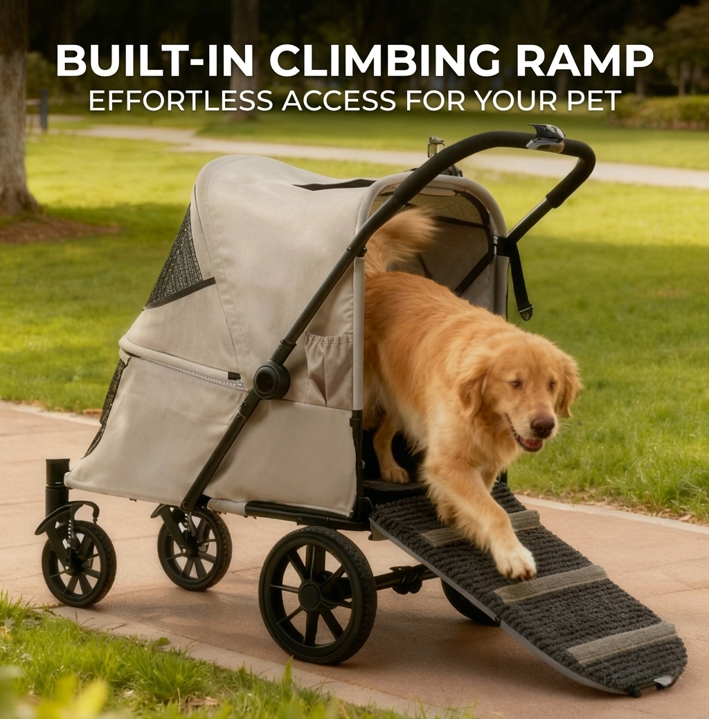 Premium Heavy-Duty Pet Stroller with Built-In Access Ramp | Shock-Absorbing & Ultra-Spacious