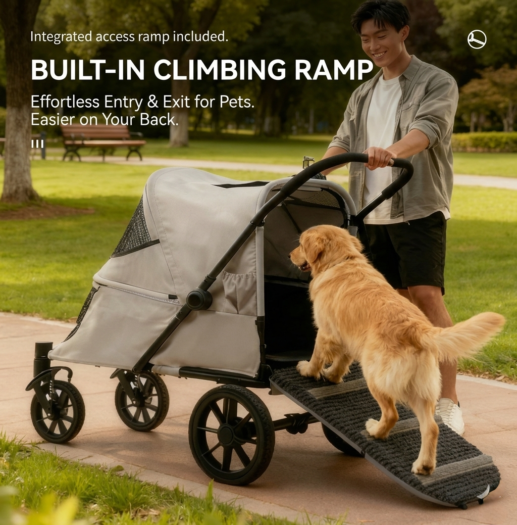 Premium Heavy-Duty Pet Stroller with Built-In Access Ramp | Shock-Absorbing & Ultra-Spacious