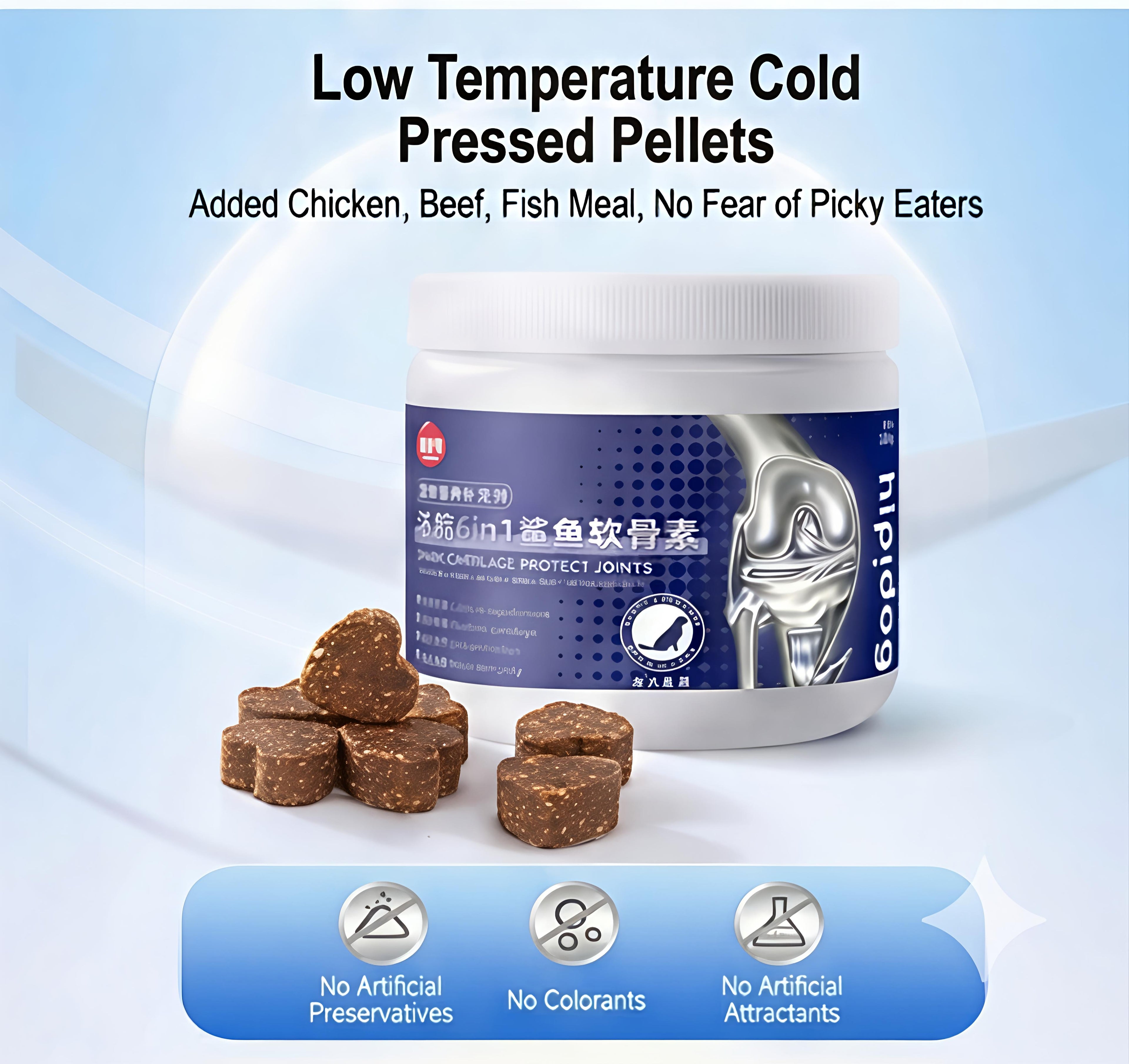 Advanced 6-in-1 Shark Chondroitin for Dogs & Cats - Joint Hip Support Supplement with Glucosamine, Omega-3 Fish Oil, & Taurine - Soft Chews for Mobility, Heart Health & Immune Boost (180g)