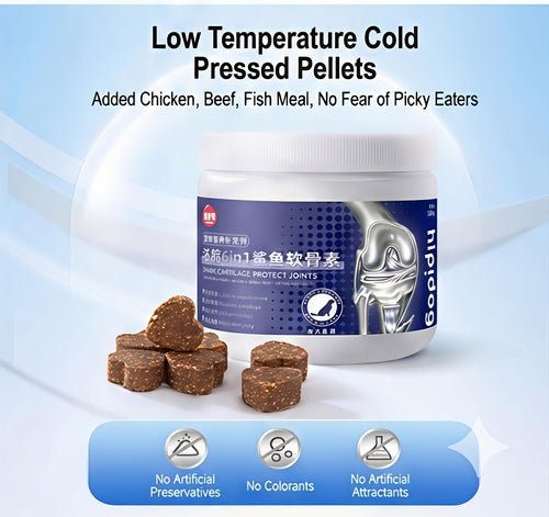 Advanced 6-in-1 Shark Chondroitin for Dogs & Cats - Joint Hip Support Supplement with Glucosamine, Omega-3 Fish Oil, & Taurine - Soft Chews for Mobility, Heart Health & Immune Boost (180g)