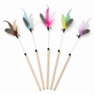 feather cat teaser wand toy set with bells