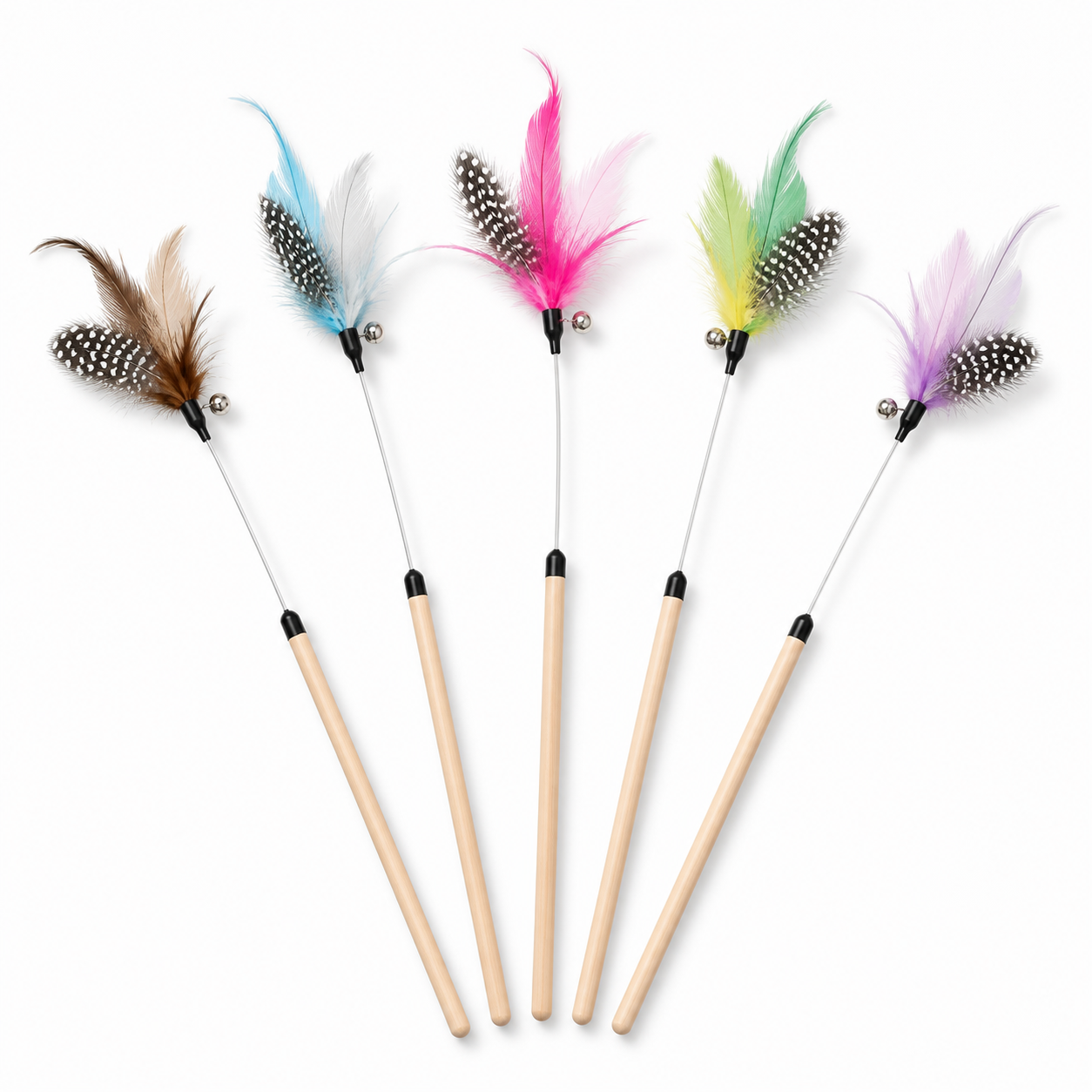 Feather Cat Teaser Wand Toy Set with Bells