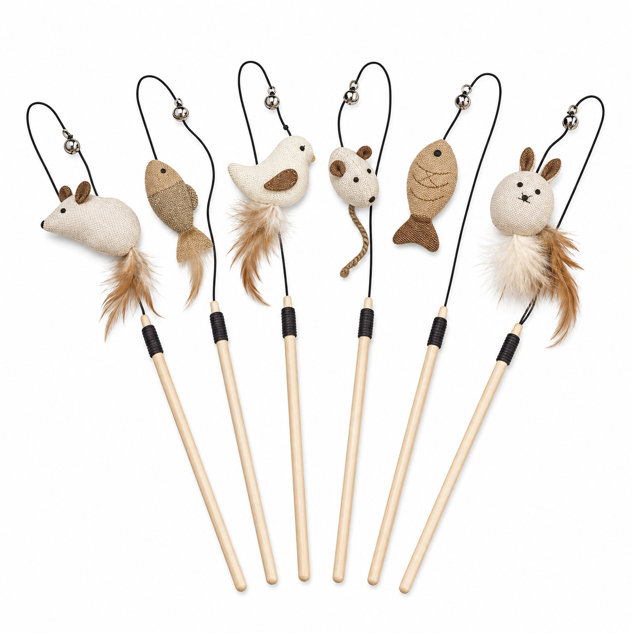 Mouse &amp; Feather Cat Teaser Wand Toy Set