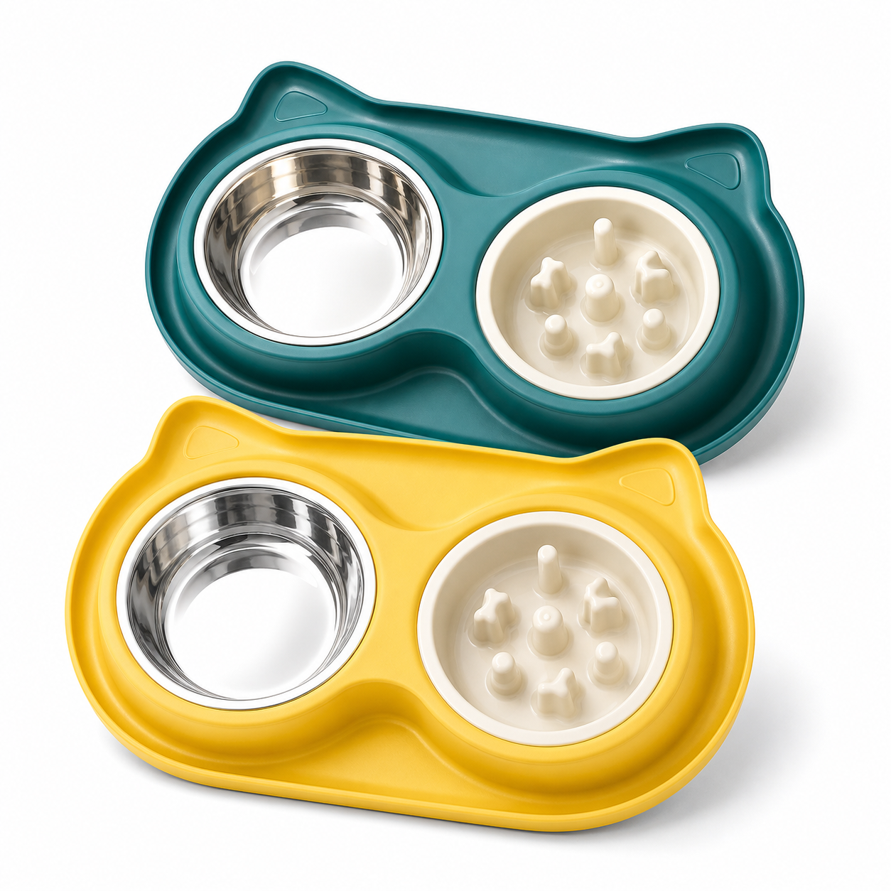 2-in-1 Slow Feeder Pet Bowl with Stainless Steel Water Bowl