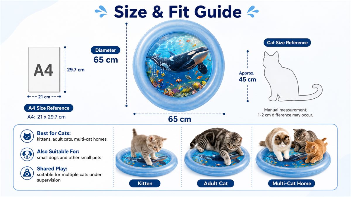 Cat sensory water play mat size and fit guide