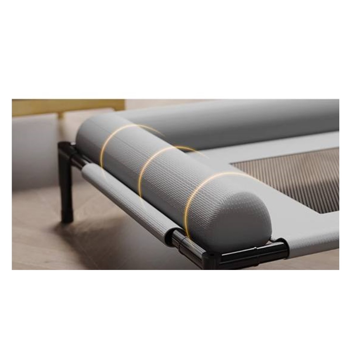 Soft bolster pillow detail on elevated dog bed