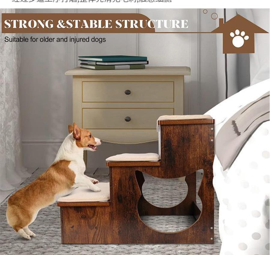 Wooden bedside pet steps for small dogs and cats