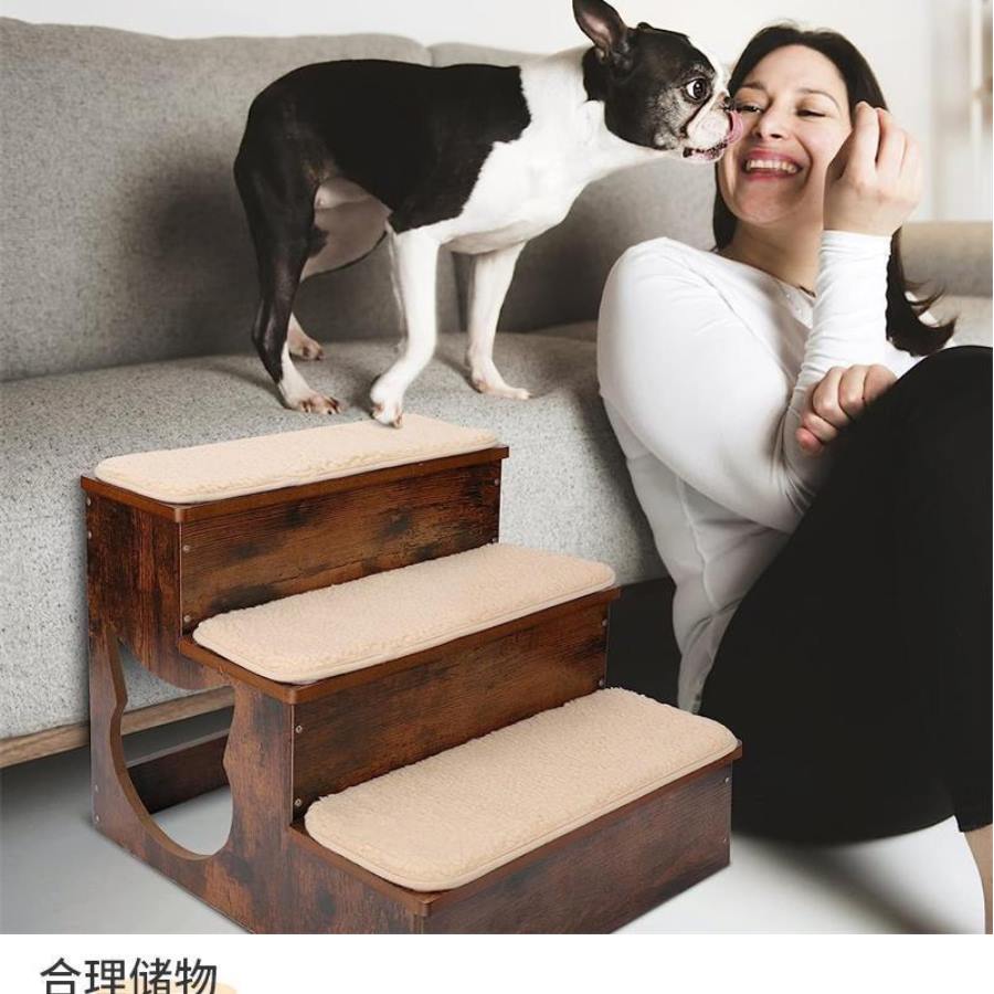 Wooden pet steps with soft non-slip carpet pads