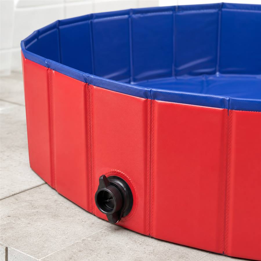 Close-up of the side drain valve and reinforced PVC panels