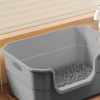Open low-front cat litter box in gray