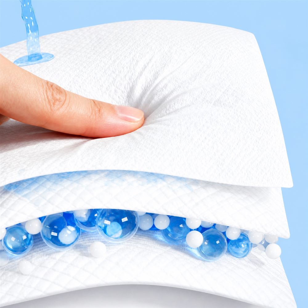 Close up of disposable pet pad absorbent layers