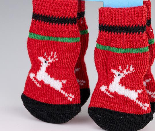Red reindeer indoor dog traction socks